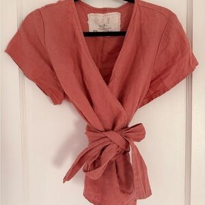 Not Perfect Linen Madrid Top In Coral